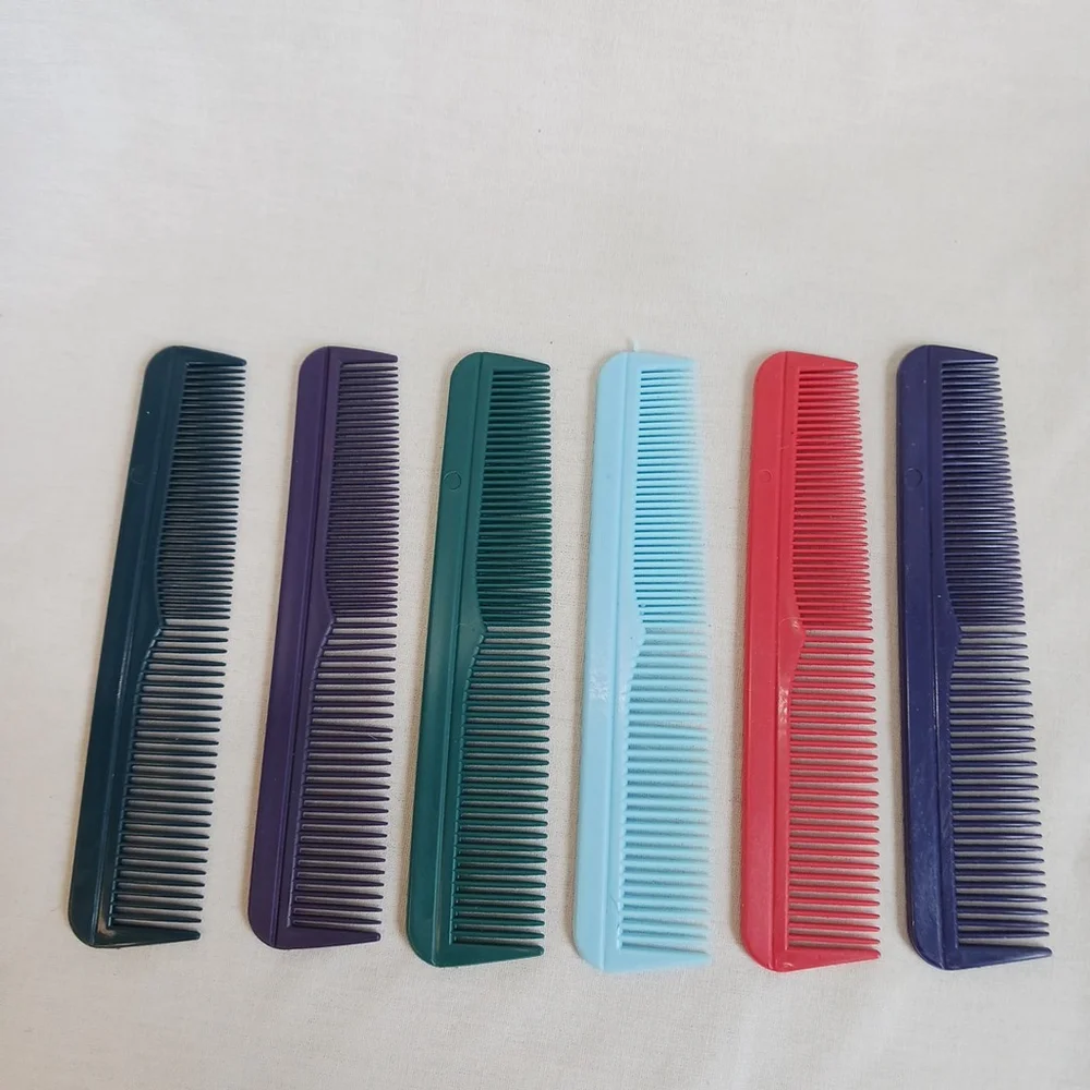 Vintage Plastic Pocket Combs Lot of Six Assorted Colors